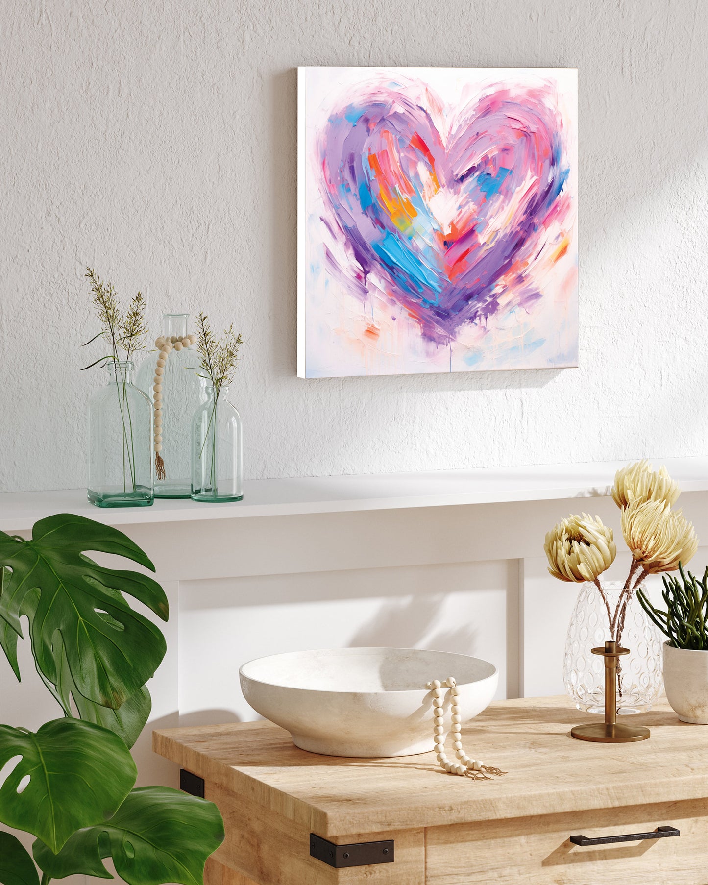 12-inche Oil Painting Style of a Colorful Heart Valentine__ Day Canvas UV Print Wall Art, Wall Canvas Printing, Living Room Decor