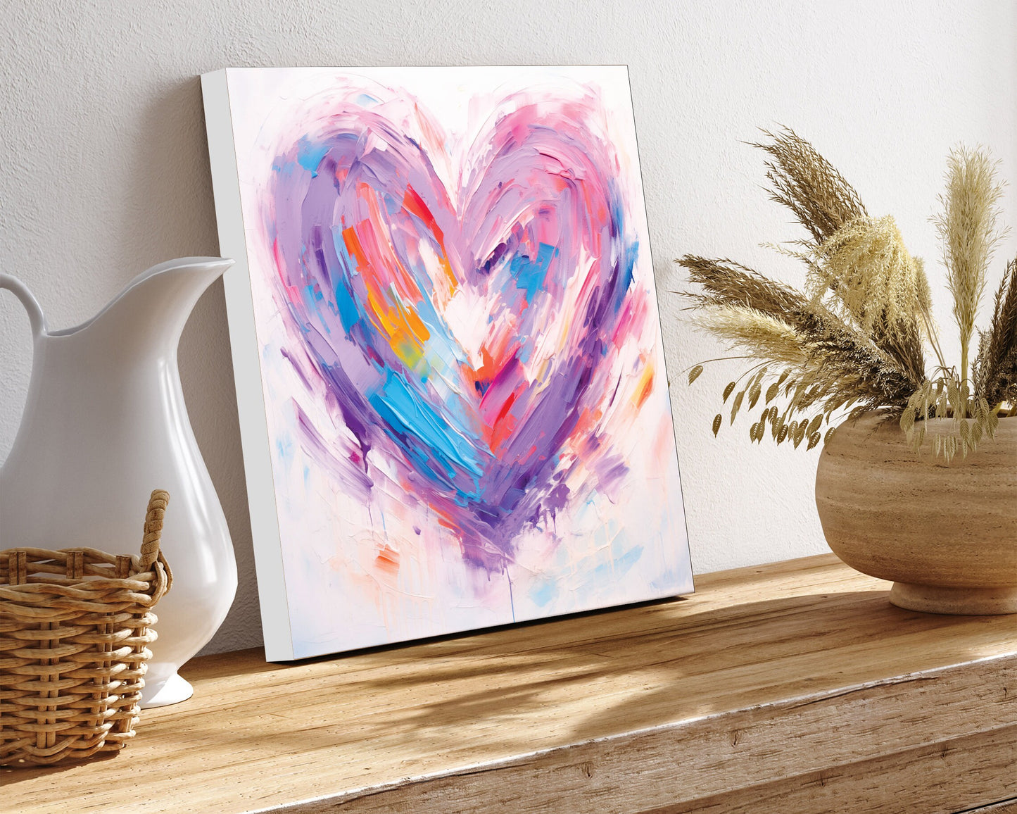 12-inche Oil Painting Style of a Colorful Heart Valentine__ Day Canvas UV Print Wall Art, Wall Canvas Printing, Living Room Decor