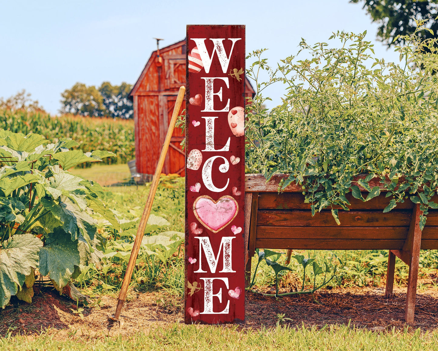 48in 'Welcome' Valentine's Day Porch Sign, Front Porch Valentine's Welcome Sign