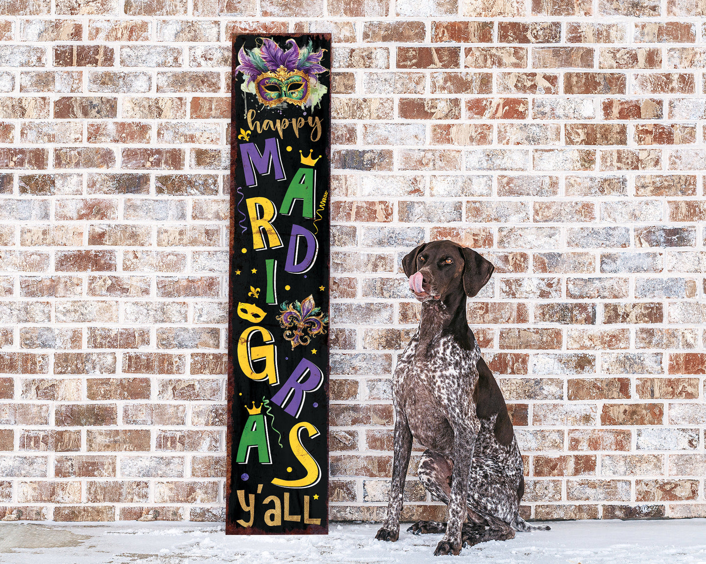 48-Inch 'Mardi Gras Y'all' Porch Sign, Rustic Modern Farmhouse Entryway Board, Front Porch Mardi Gras Welcome Sign