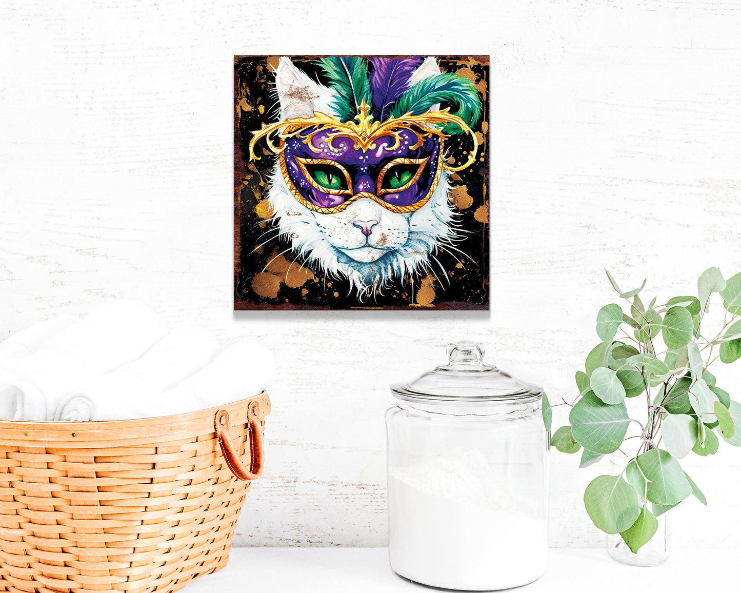 12in Square Mardi Gras Cat Wall Decor, Mardi Gras Wall Art, Vintage Square Wall Decor, Farmhouse Wall Decor Home Decor