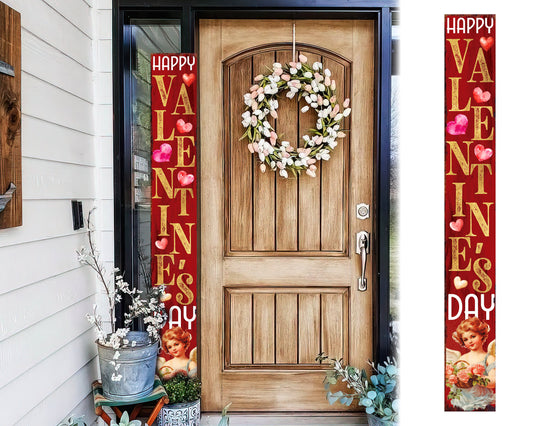 72IN Happy Valentine's Day Rustic Modern Farmhouse Entryway Welcome Sign for Front Porch, Vintage Valentine's Outdoor Decor for Front Door