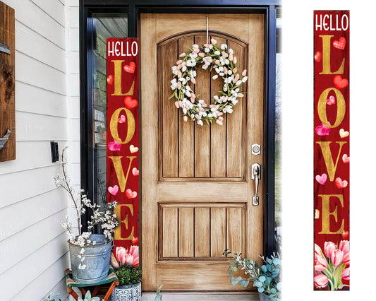 72-Inch Hello Love Valentine's Day Rustic Modern Farmhouse Entryway Sign for Front Porch, Vintage Valentine's Outdoor Decor for Front Door