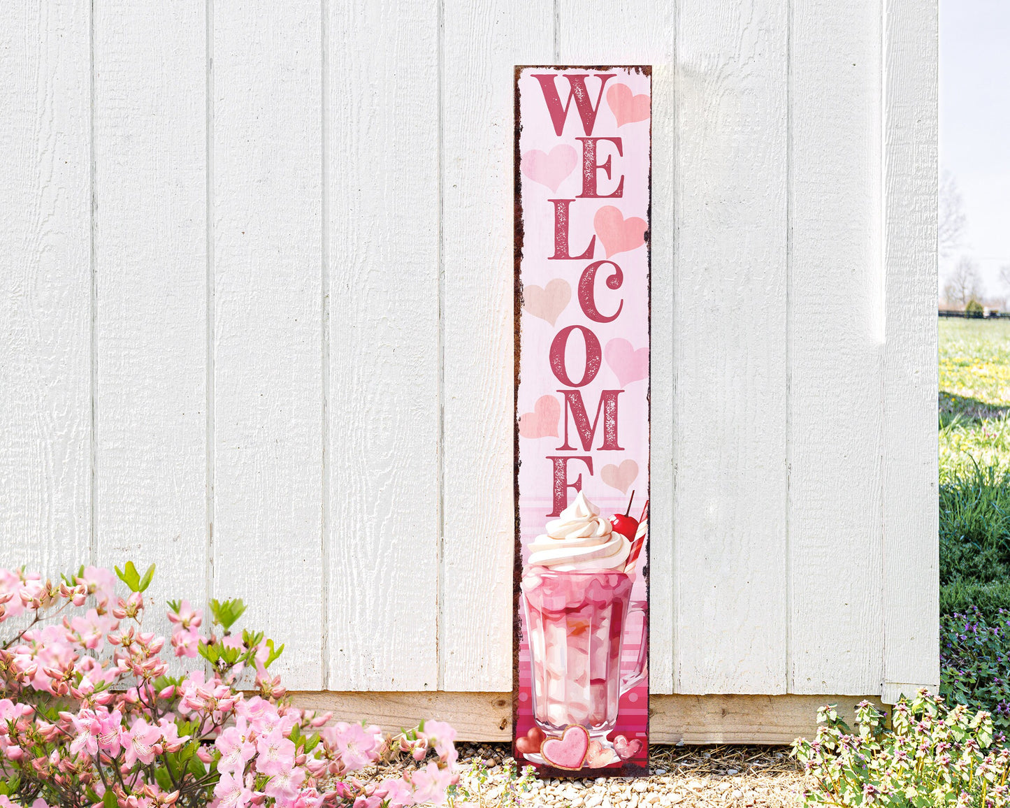 48in ‘Welcome To Drink Sugar Coffee’ Valentine’s Day Porch Sign | Front Porch Valentine’s Welcome Sign | Romantic Entryway Decor