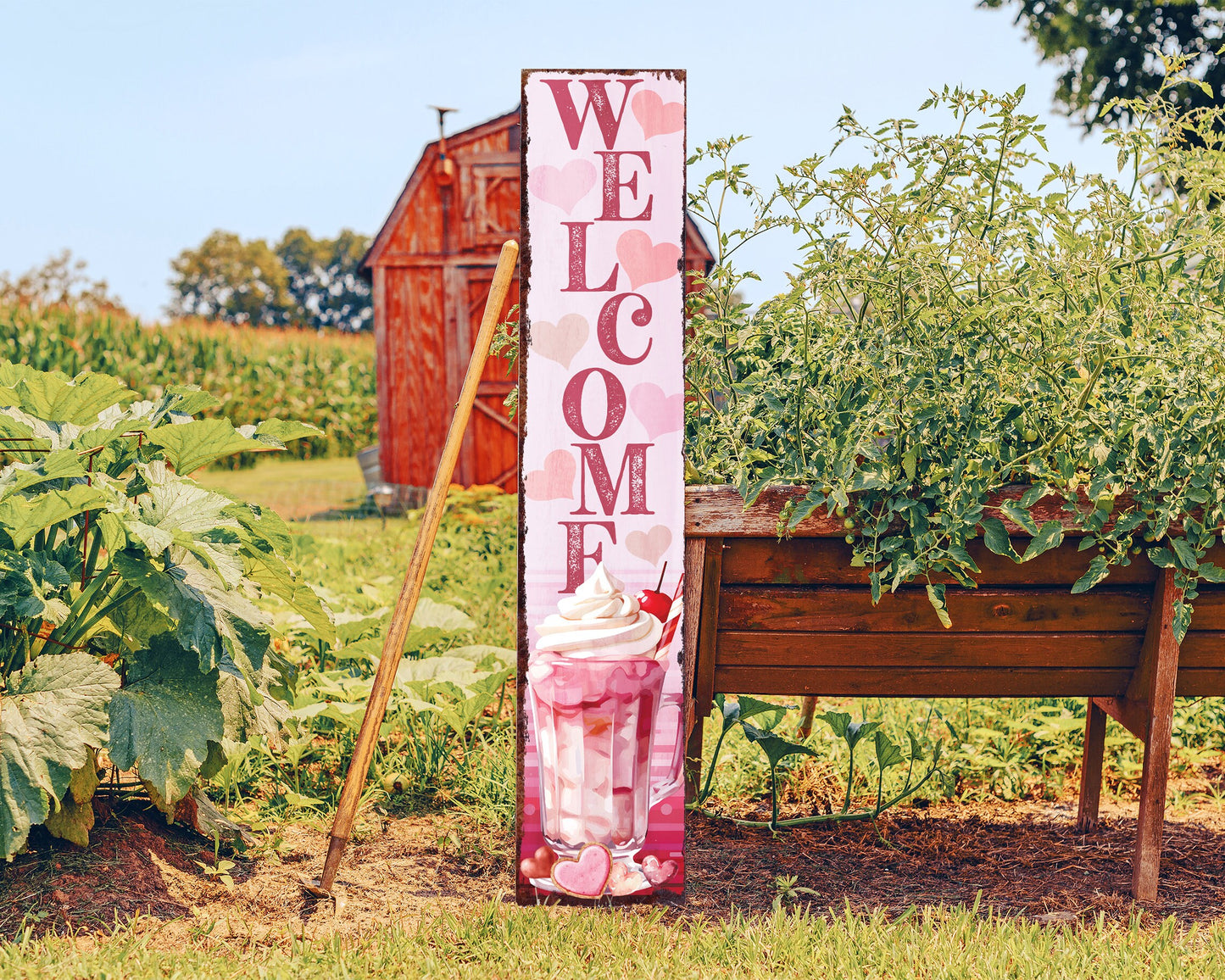 48in ‘Welcome To Drink Sugar Coffee’ Valentine’s Day Porch Sign | Front Porch Valentine’s Welcome Sign | Romantic Entryway Decor