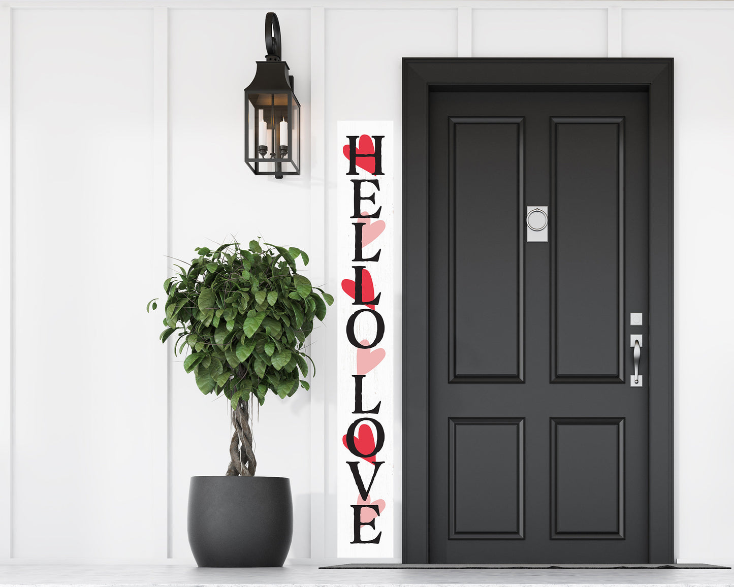 72in 'Hello Love' Valentine's Day Porch Sign, Rustic Modern Farmhouse Entryway Board, Front Porch Valentine's Decor