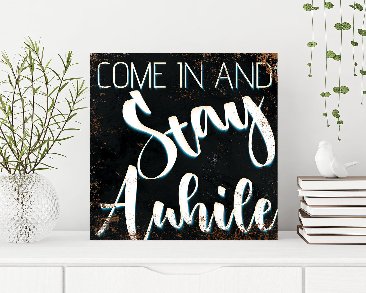 12in 'Come In And stay awhile' Modern Farmhouse Canvas Wall Art, Wall Canvas Printing, Living Room Decor