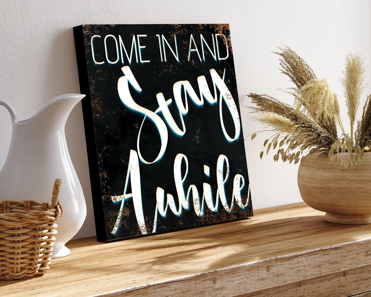 12in 'Come In And stay awhile' Modern Farmhouse Canvas Wall Art, Wall Canvas Printing, Living Room Decor