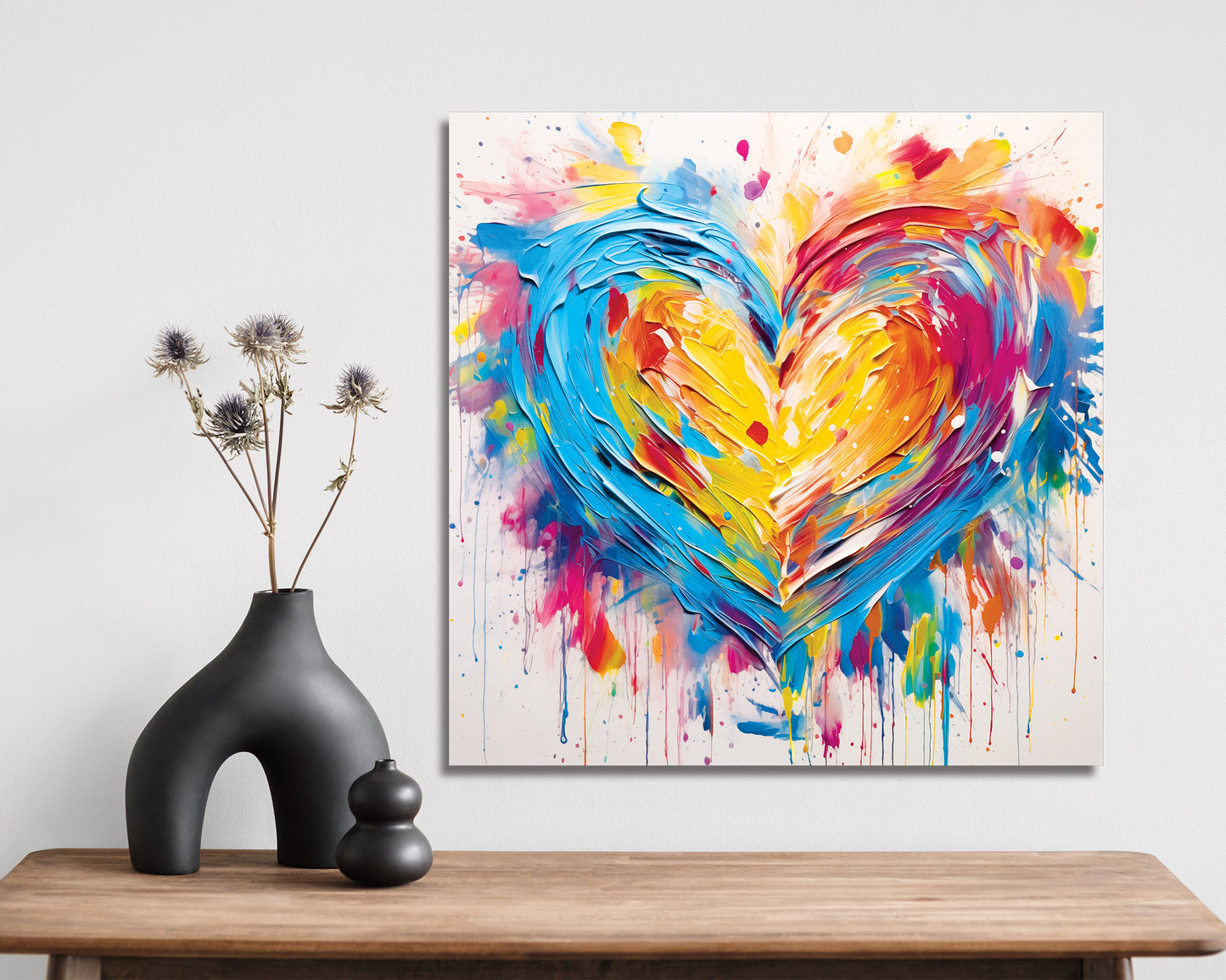 12in Oil Painting Style of a Colorful Heart Valentine__ Day Wall Canvas UV Print Wall Decor, Ideal for Entryway, Mantle, Living Room