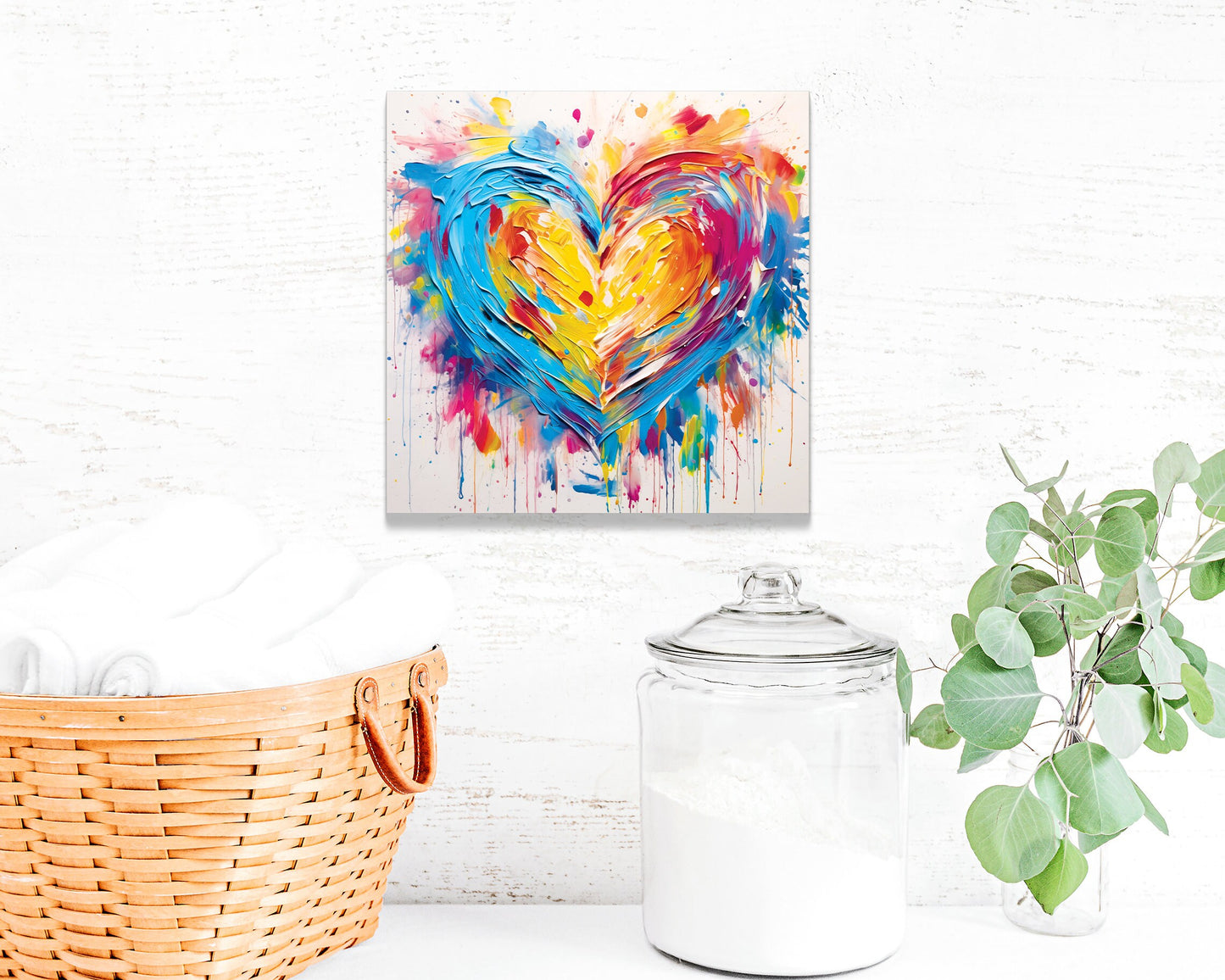 12in Oil Painting Style of a Colorful Heart Valentine__ Day Wall Canvas UV Print Wall Decor, Ideal for Entryway, Mantle, Living Room