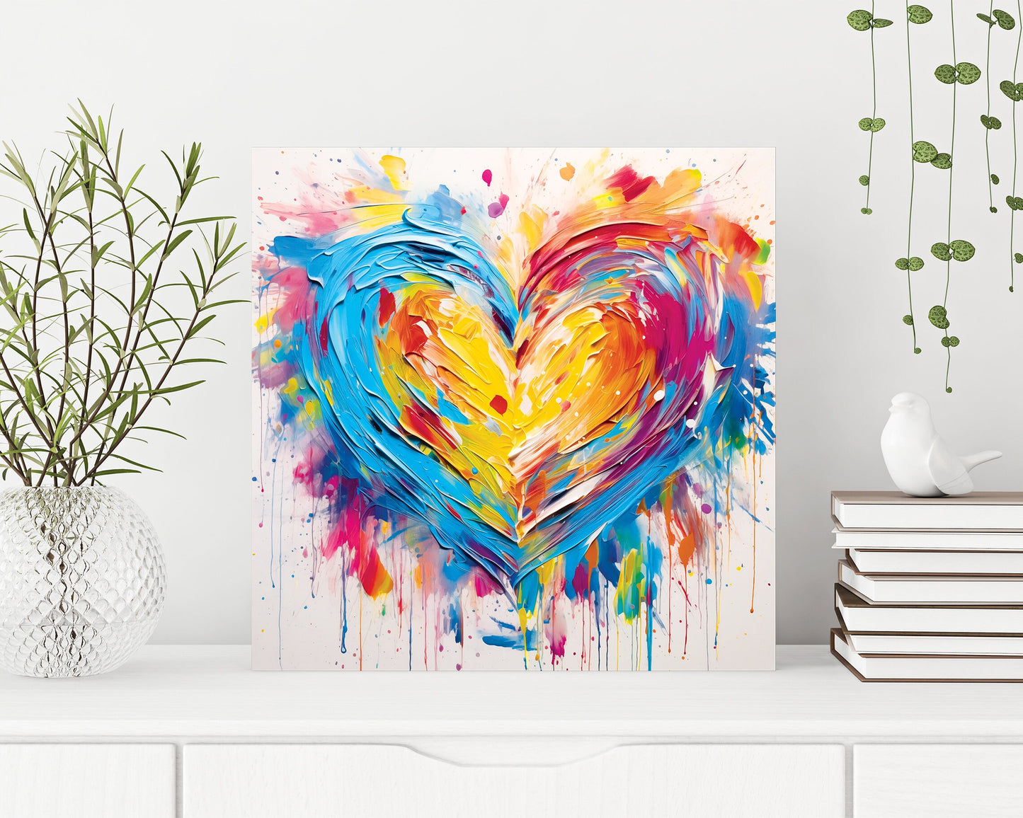 12in Oil Painting Style of a Colorful Heart Valentine__ Day Wall Canvas UV Print Wall Decor, Ideal for Entryway, Mantle, Living Room