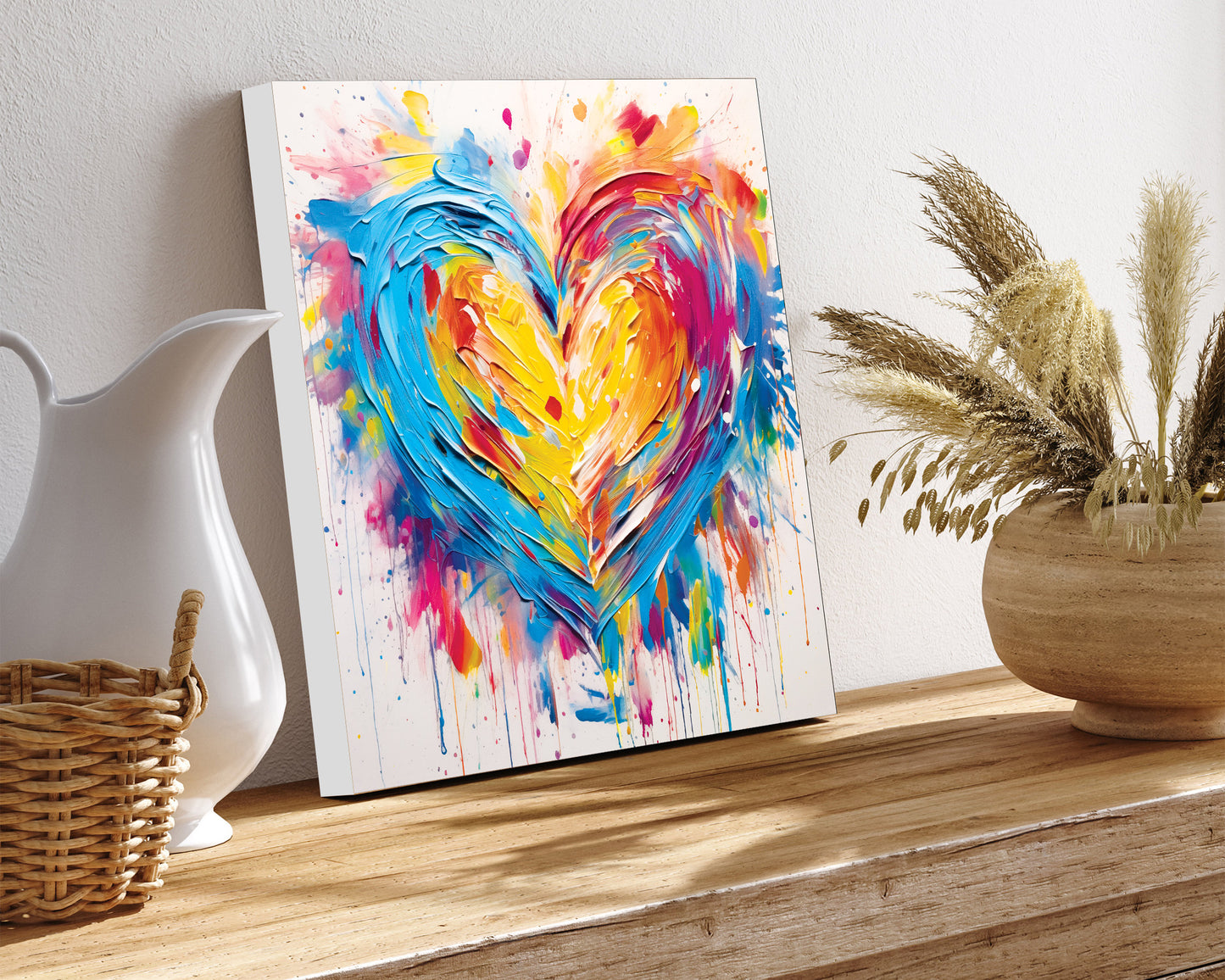 12in Oil Painting Style of a Colorful Heart Valentine__ Day Wall Canvas UV Print Wall Decor, Ideal for Entryway, Mantle, Living Room