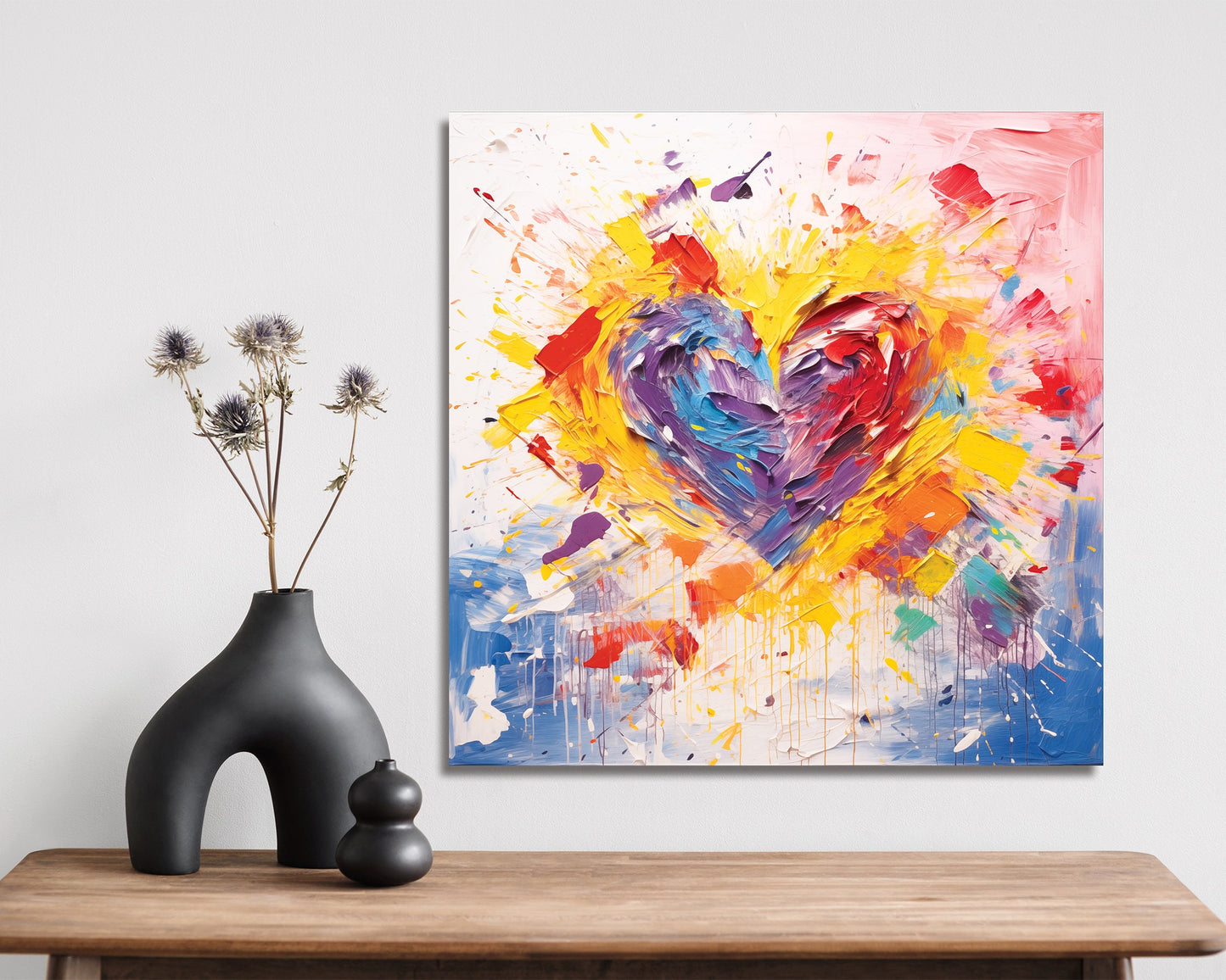 12in Oil Painting Style of a Heart Valentine__ Day Canvas UV Print Wall Art, Wall Canvas Printing, Living Room Decor