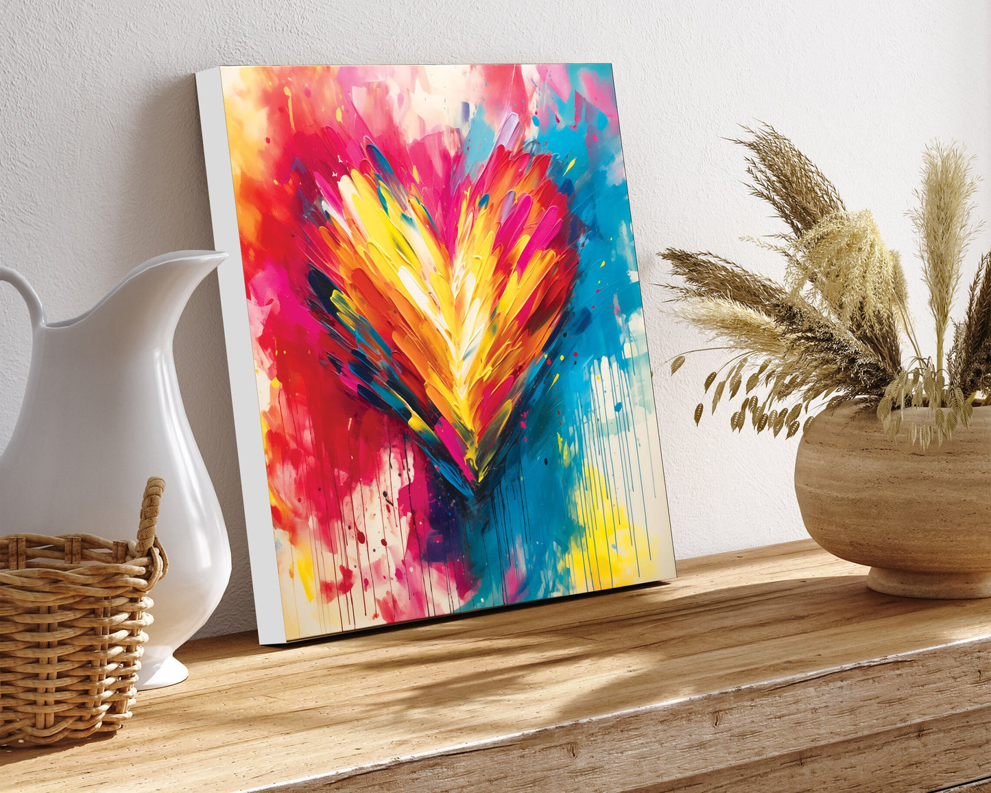 12in Oil Painting Style of a Colorful Heart Valentine__ Day Canvas UV Print Wall Art, Canvas Printing, Living Room Decor