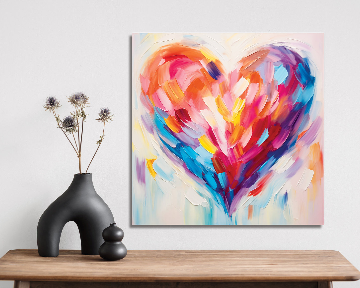 12in Oil Painting Style of a Colorful Heart Valentine__ Day UV Print Wall Canvas, Wall Canvas Printing, Living Room Decor