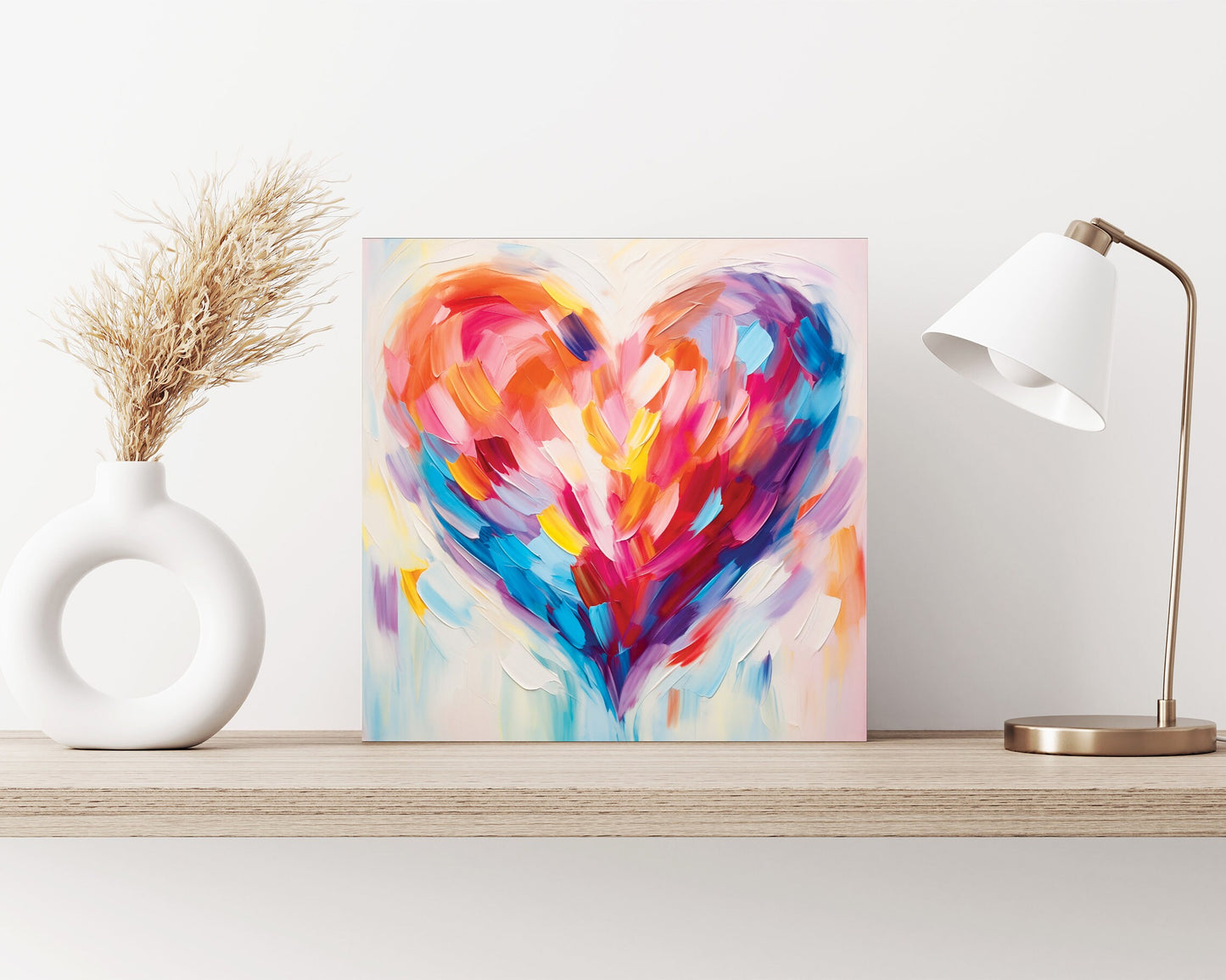 12in Oil Painting Style of a Colorful Heart Valentine__ Day UV Print Wall Canvas, Wall Canvas Printing, Living Room Decor