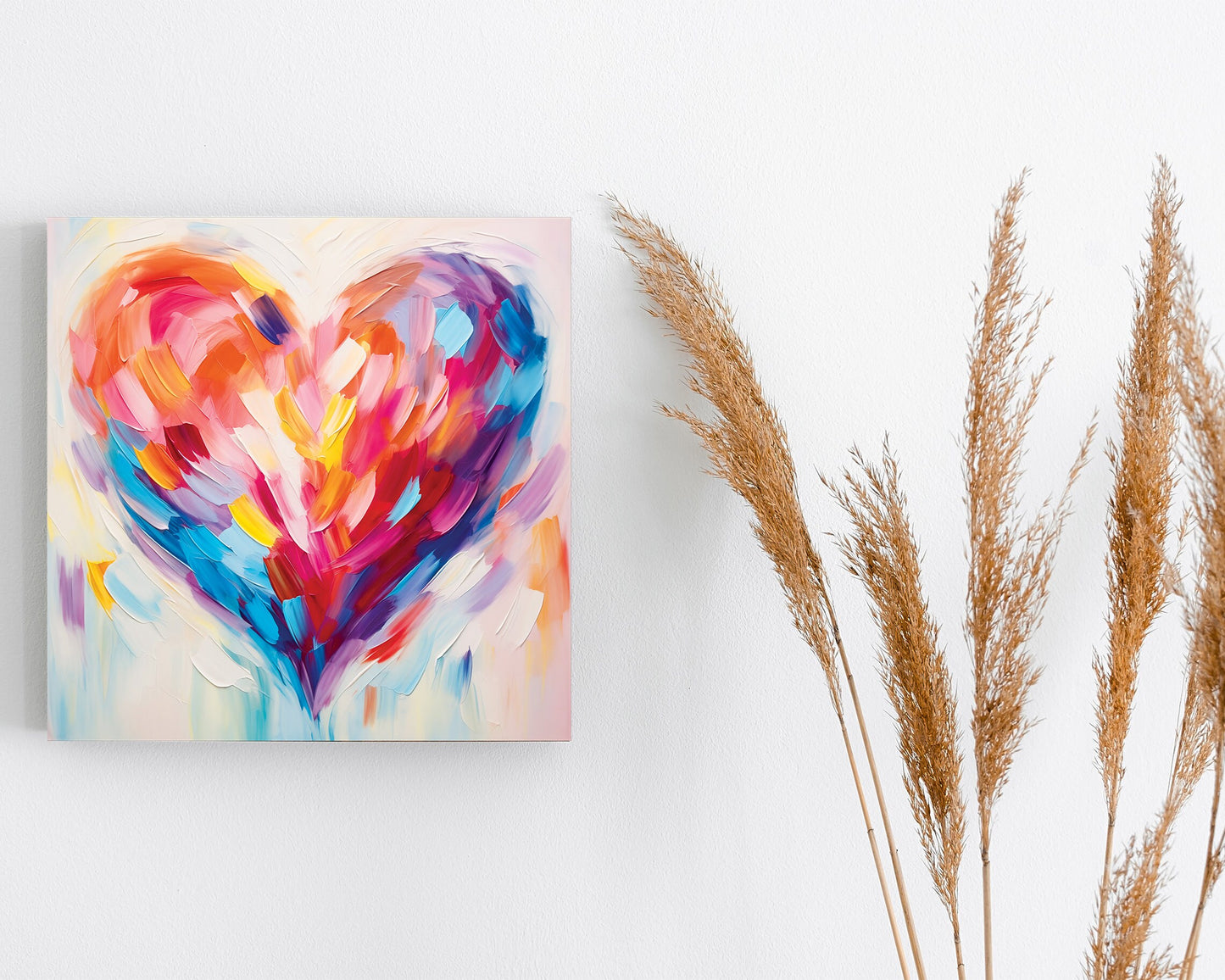 12in Oil Painting Style of a Colorful Heart Valentine__ Day UV Print Wall Canvas, Wall Canvas Printing, Living Room Decor