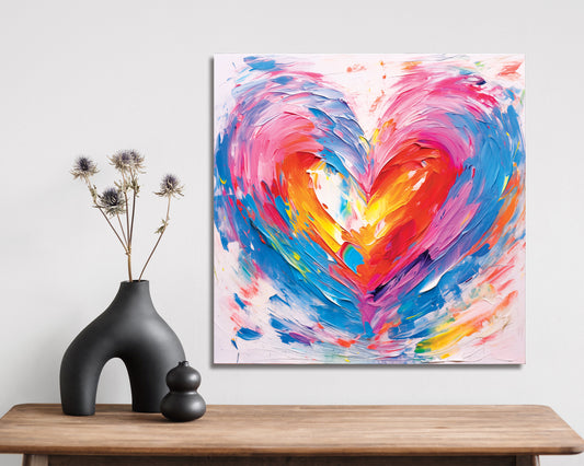 12in Oil Painting Style of a Heart Valentine__ Day UV Print Wall Art, Wall Canvas Printing, Living Room Decor