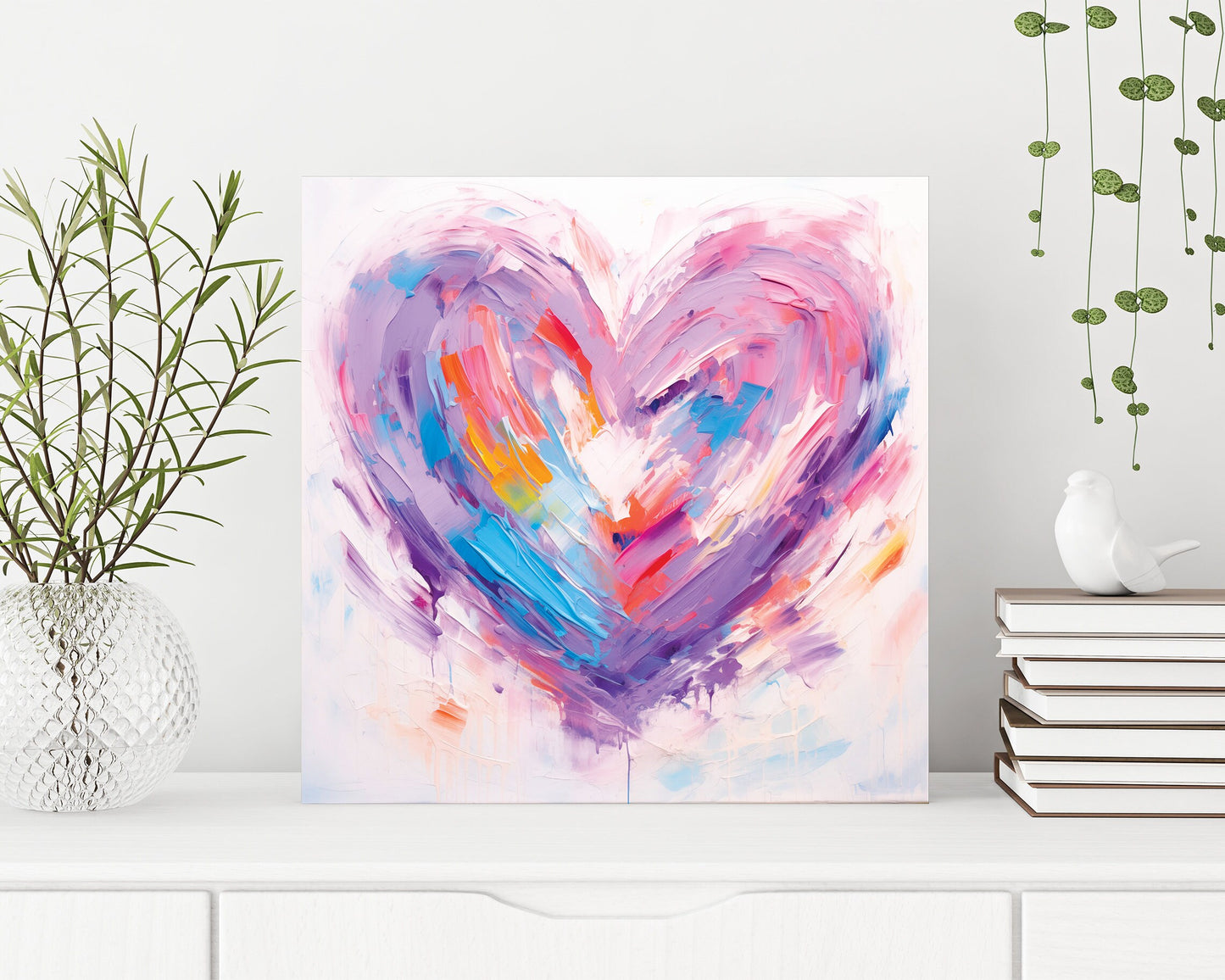 12-inche Oil Painting Style of a Colorful Heart Valentine__ Day Canvas UV Print Wall Art, Wall Canvas Printing, Living Room Decor