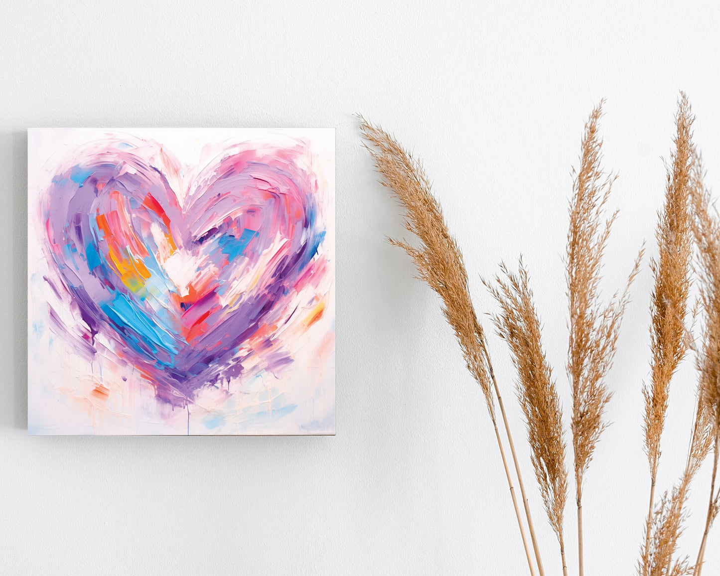 12-inche Oil Painting Style of a Colorful Heart Valentine__ Day Canvas UV Print Wall Art, Wall Canvas Printing, Living Room Decor