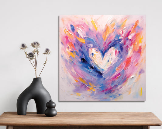 12in Oil Painting Style of a Colorful Heart Valentine__ Day UV Print Wall Art, Wall Canvas, Living Room Decor