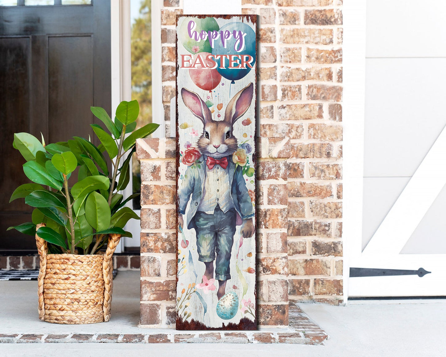 36in Rustic Modern Farmhouse 'Hoppy Easter' Sign for Front Porch | Easter Outdoor Decor for Front Door