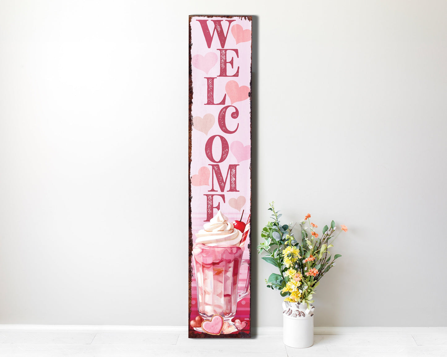 48in ‘Welcome To Drink Sugar Coffee’ Valentine’s Day Porch Sign | Front Porch Valentine’s Welcome Sign | Romantic Entryway Decor