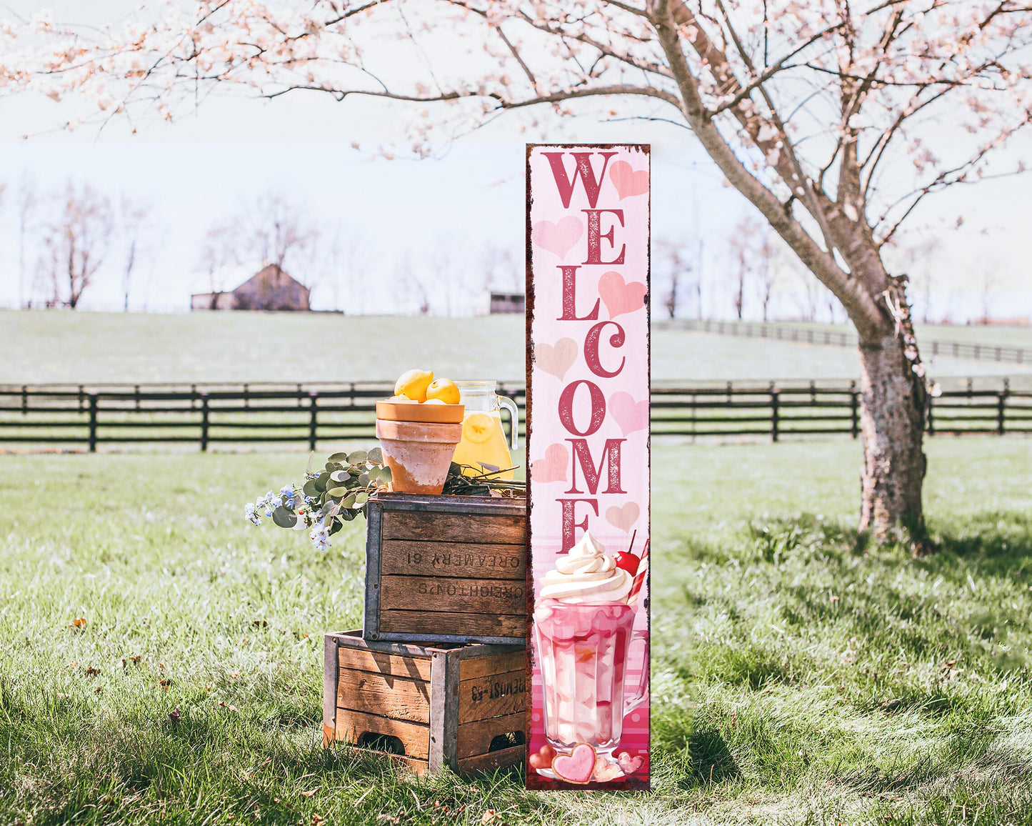 48in ‘Welcome To Drink Sugar Coffee’ Valentine’s Day Porch Sign | Front Porch Valentine’s Welcome Sign | Romantic Entryway Decor