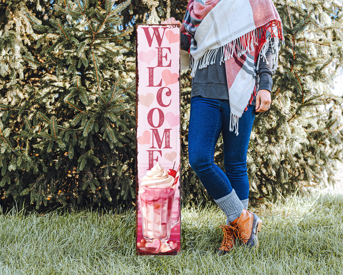 48IN 'Welcome to Drink Sugar Coffee' Valentine's Day Porch Sign, Front Porch Valentine's Welcome Sign