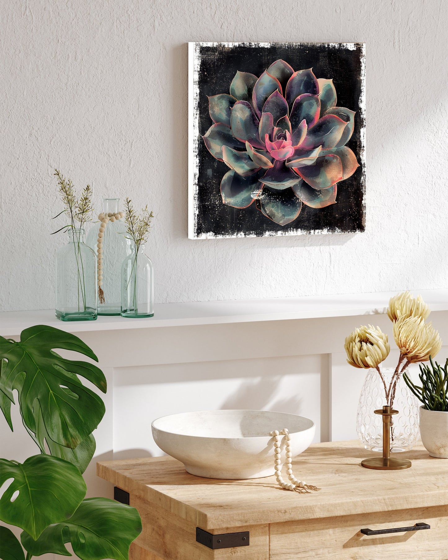 12in Spring Canvas Sign with Succulent Design | Spring Wall Decor, Rustic Farmhouse Decor, Canvas Print Home Decor