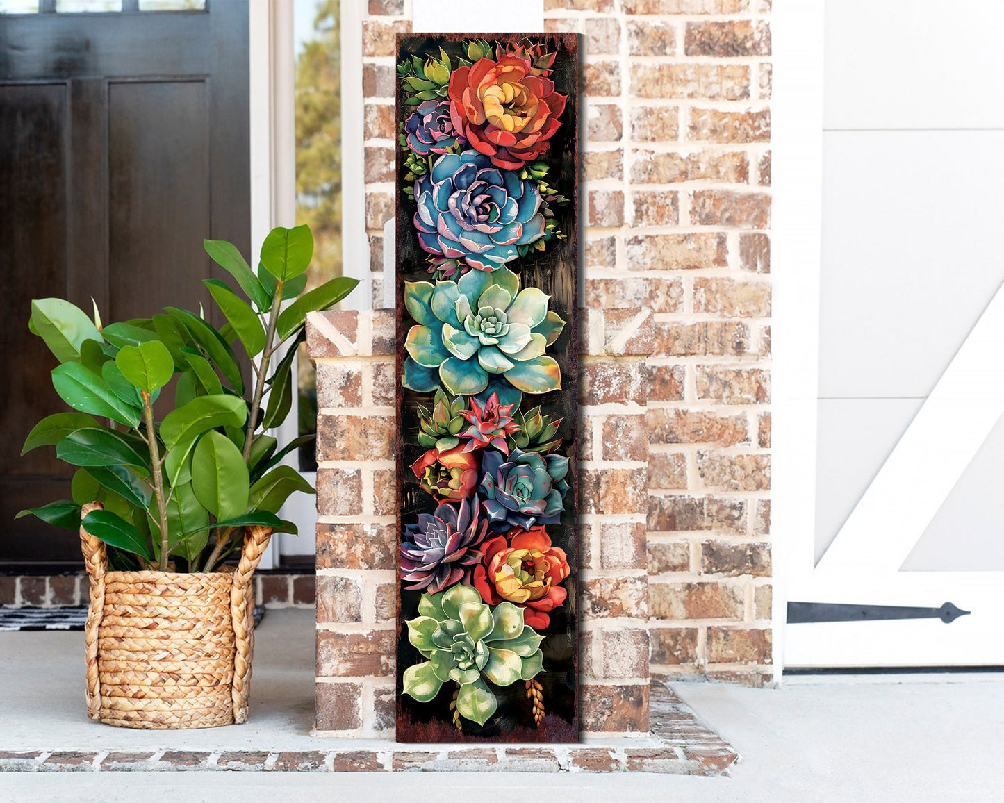 Spring Porch Sign with Succulent Design | Front Door Porch Decor | Rustic Farmhouse Outdoor Entryway Display Board | 3 Sizes