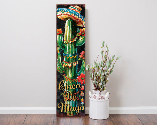 36in Cinco De Mayo Wooden Porch Sign | Front Door Decor, Mexican Holiday Rustic Farmhouse Outdoor Entryway Porch Decor