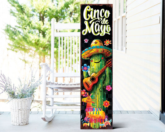 36-Inch Cinco De Mayo Porch Sign | Front Door Decor, Mexican Holiday Rustic Farmhouse Outdoor Entryway Porch Decor