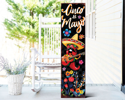 36-Inch Cinco De Mayo Wooden Porch Sign | Front Door Decor, Mexican Holiday Rustic Farmhouse Outdoor Entryway Porch Decor