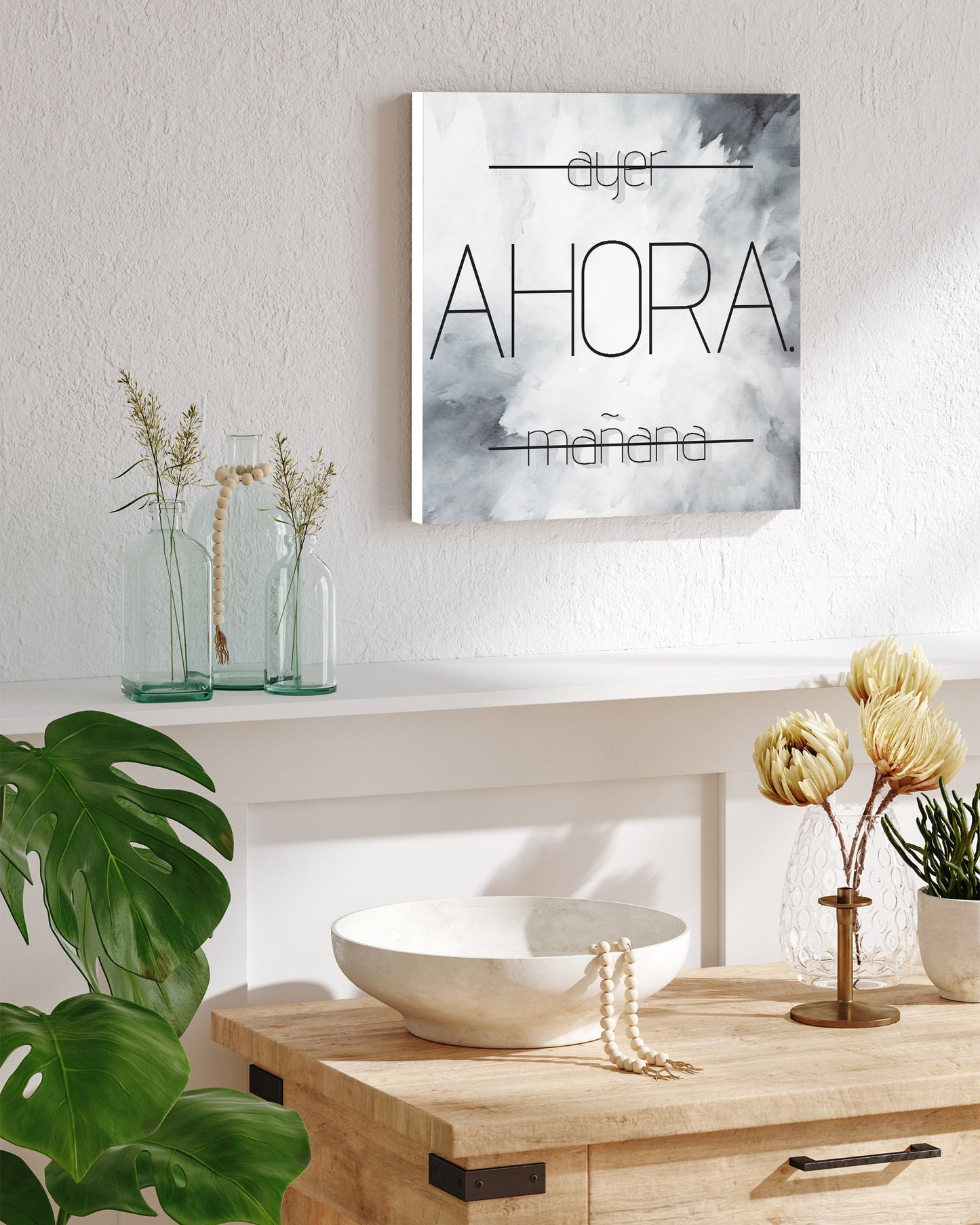 12in 'Ayer Ahora Maana' Modern Farmhouse Canvas Wall Art, Wall Canvas Printing, Living Room Home Decor