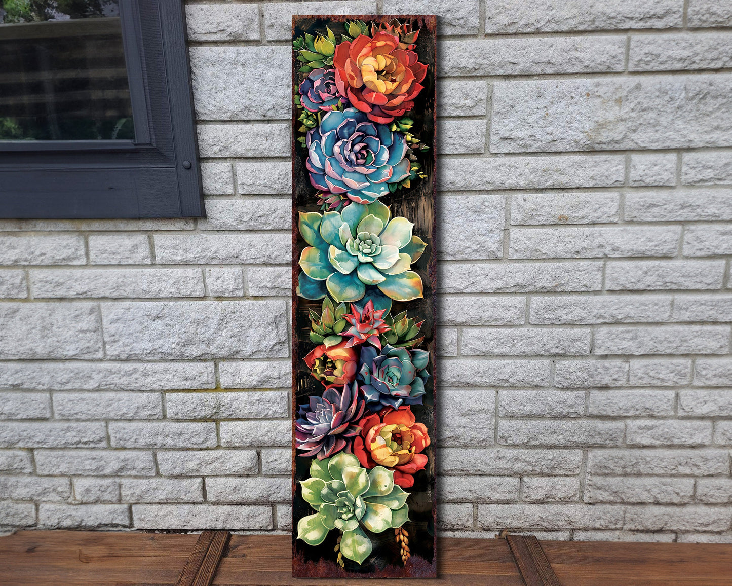 Spring Porch Sign with Succulent Design | Front Door Porch Decor | Rustic Farmhouse Outdoor Entryway Display Board | 3 Sizes