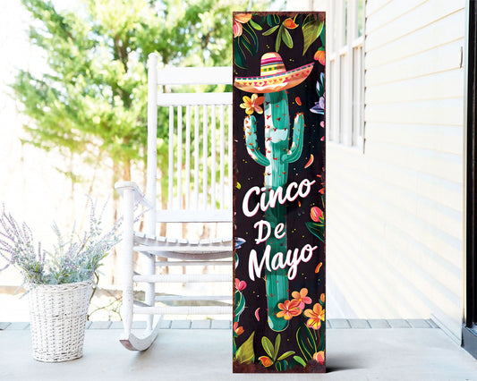 36in Cinco De Mayo Wooden Porch Sign | UV Print | Front Door Decor | Rustic Farmhouse Outdoor Entryway | Mexican Holiday Decor